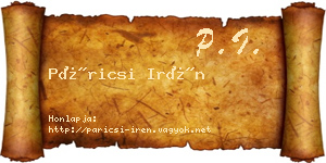 Páricsi Irén névjegykártya